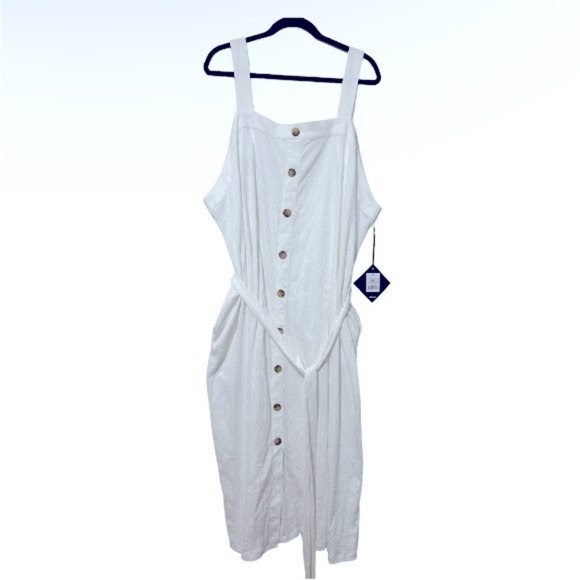 Plus Size Stretchy Sleeveless Button Front Belted Sun Midi Dress with Pockets 4X - Picture 2 of 4